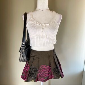 Y2k Brown Floral Mini Skirt